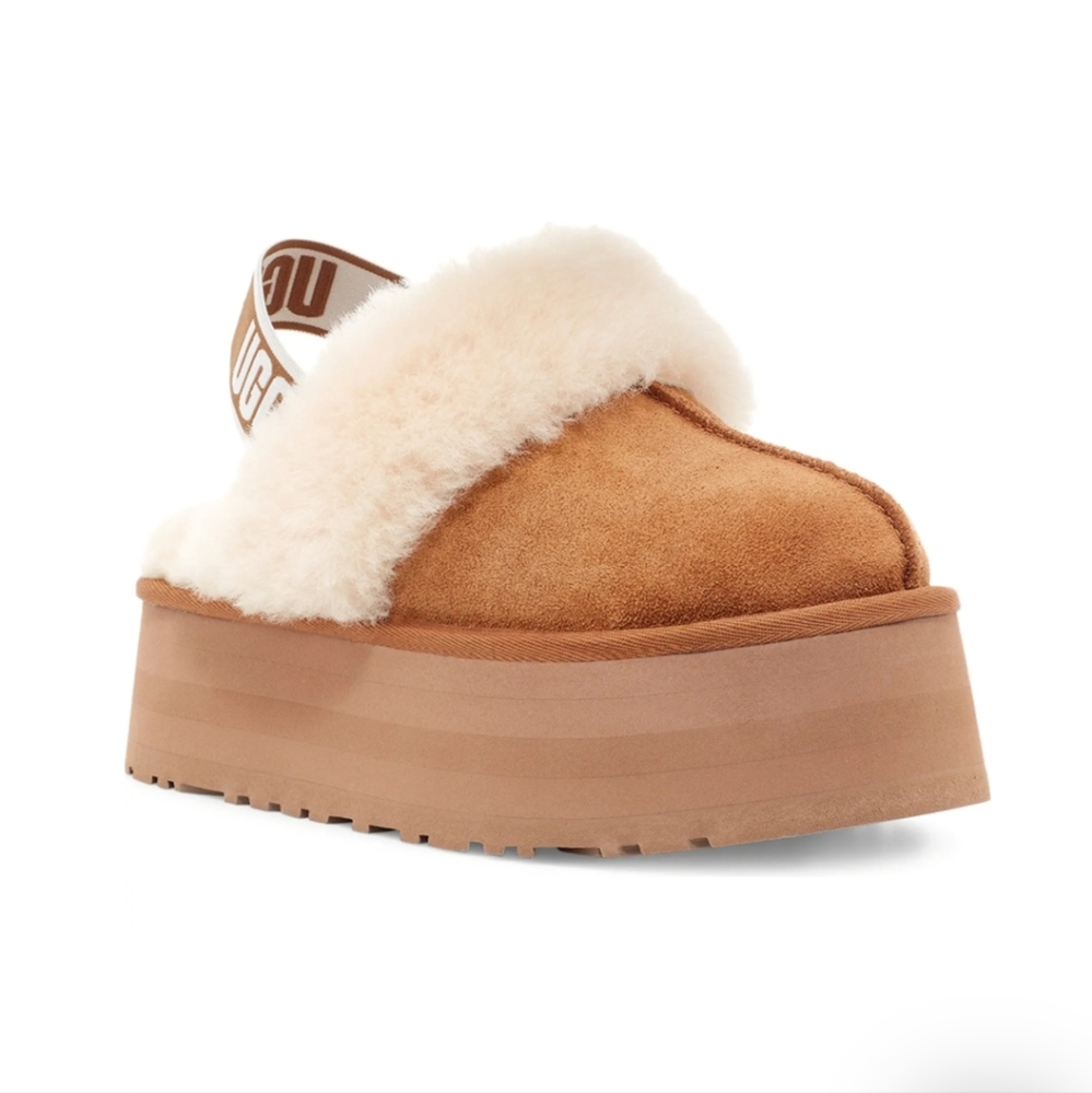 UGG Chestnut Shearling Platform Slide with Cream Sheepskin Trim